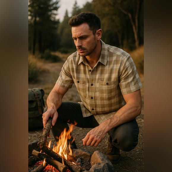 Patagonia Men’s Hemp Cotton Plaid Shirt L Short Sleeve Button-Down Tan - Picture 10 of 10
